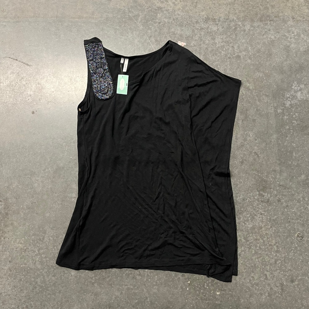 Maurices Studio Y Black One Shoulder Beaded Strap Tank Top Medium NWT 15506934